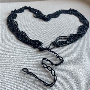 Handmade Black Seed Bead Waist Belt | Boho Beaded Sash | Belly Jewels